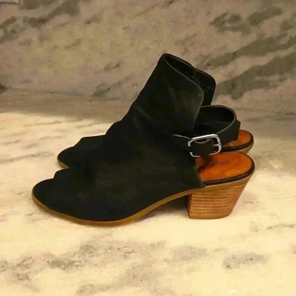 Lucky Brand Womens 9 Jubai Bootie Sandal Black Leather Open Toe - Picture 7 of 9